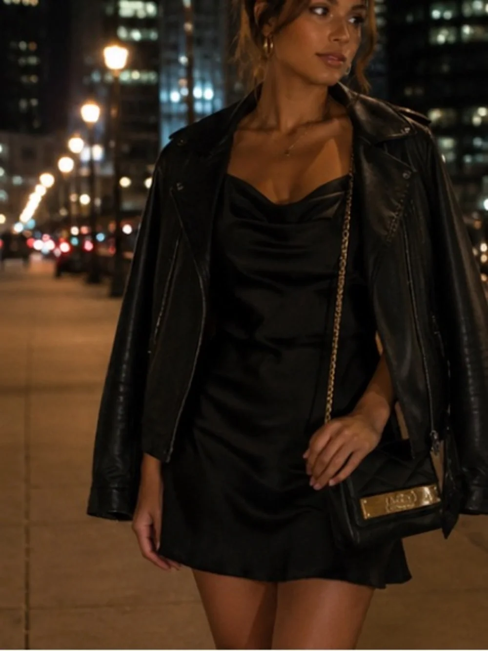 Bebe Black Quilted Crossbody with Gold Accent - Picture 2 of 7